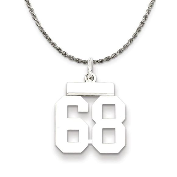 Sterling Silver Athletic Lg Polished Number 68 Necklace - 26 Inch